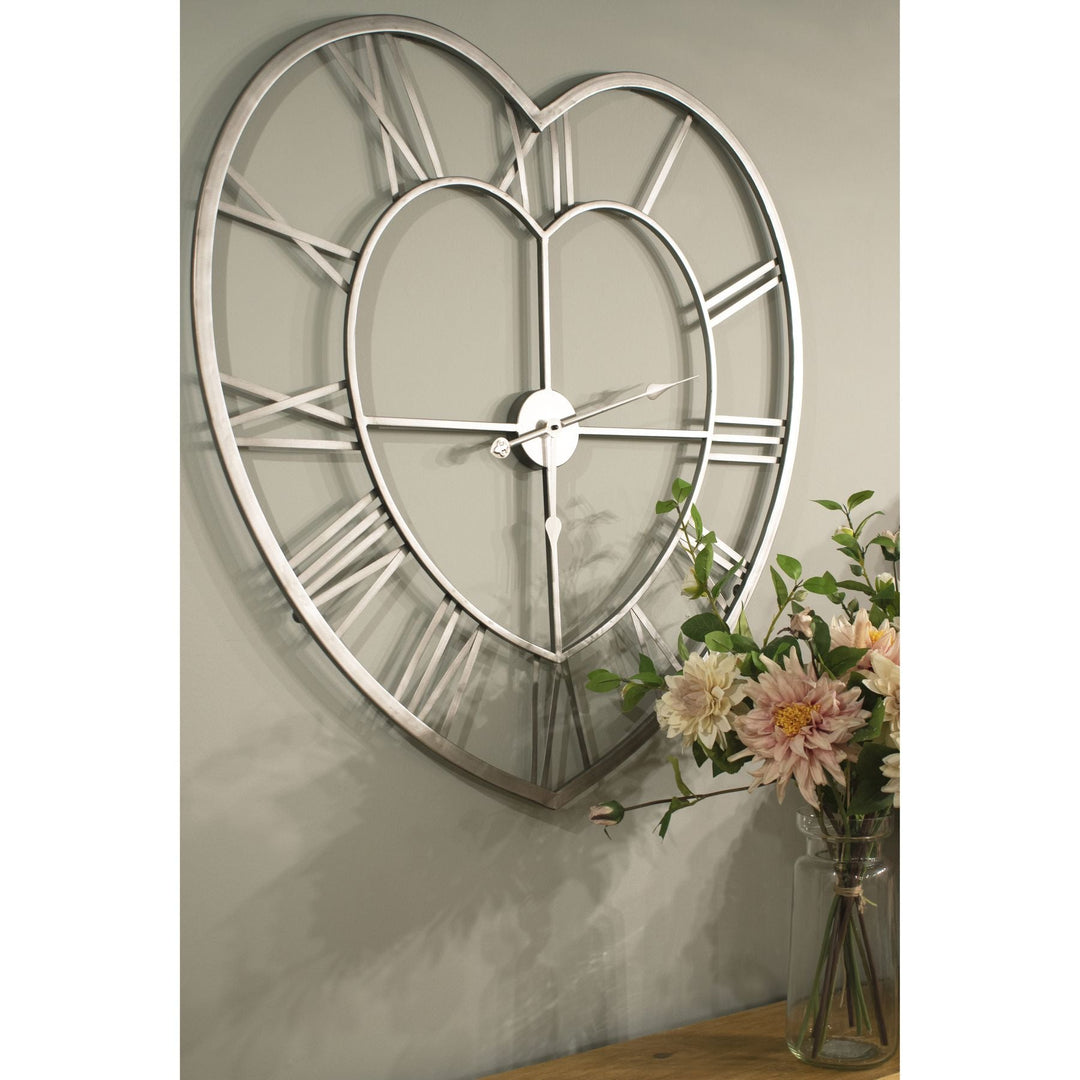 Silver Heart Skeleton Wall Clock - Modern Rattan Ltd