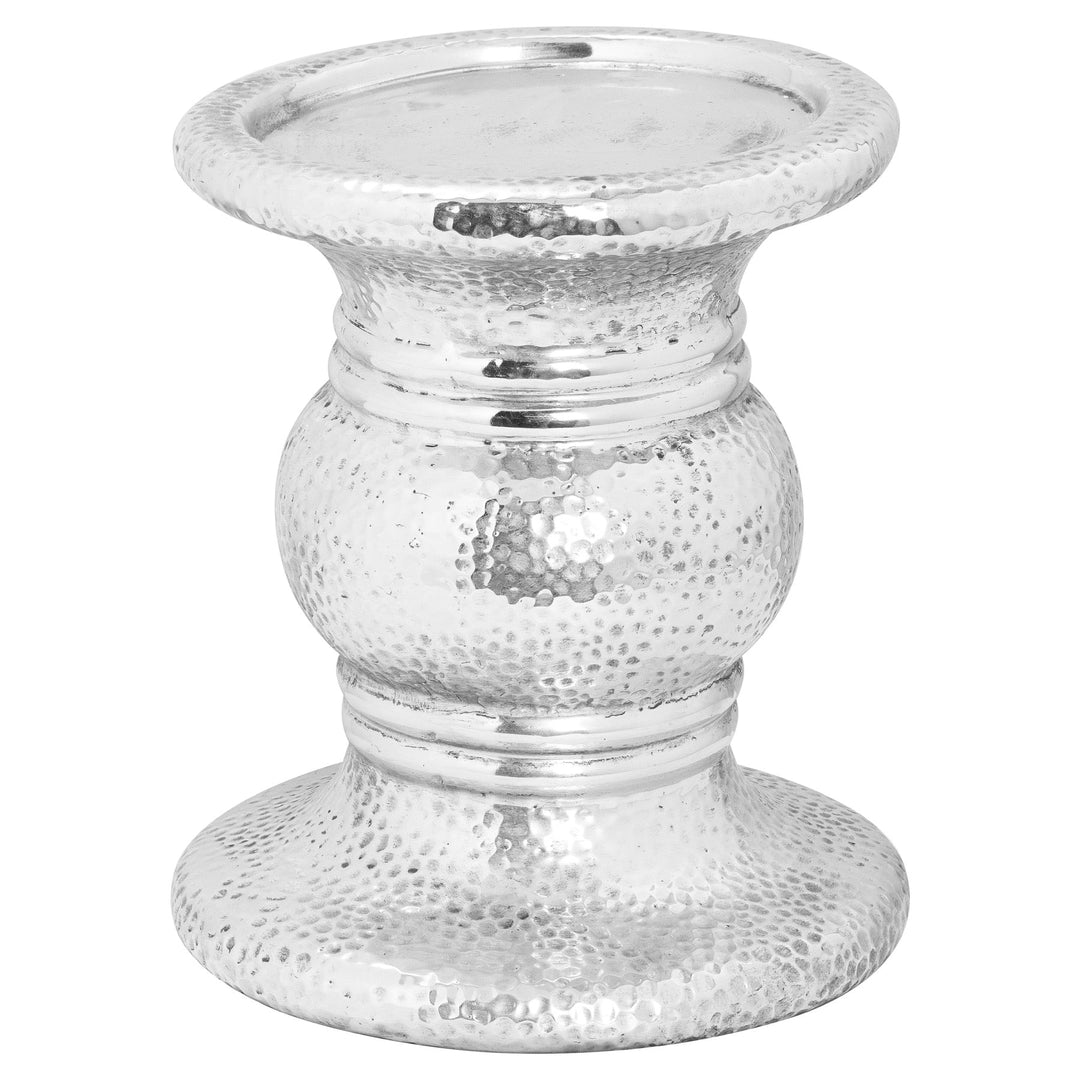 Silver Punch Faced Ceramic Large Candle Holder - Modern Rattan Ltd