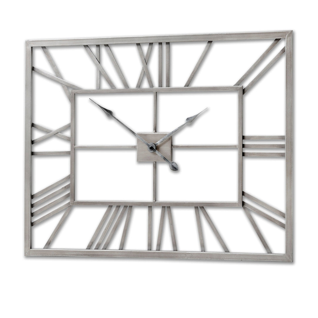 Silver Rectangular Skeleton Wall Clock - Modern Rattan Ltd