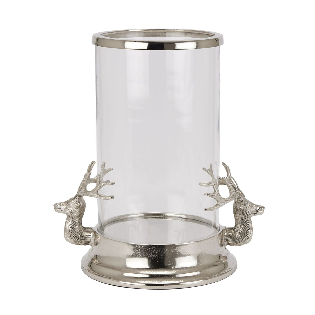 Silver Stag Heads Hurricane Lantern - Modern Rattan Ltd