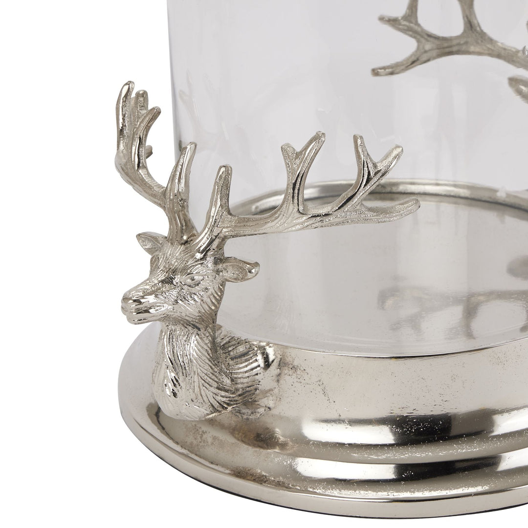 Silver Stag Heads Hurricane Lantern - Modern Rattan Ltd