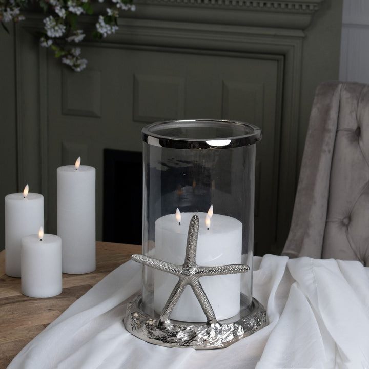 Silver Starfish Candle Hurricane Lantern - Modern Rattan Ltd