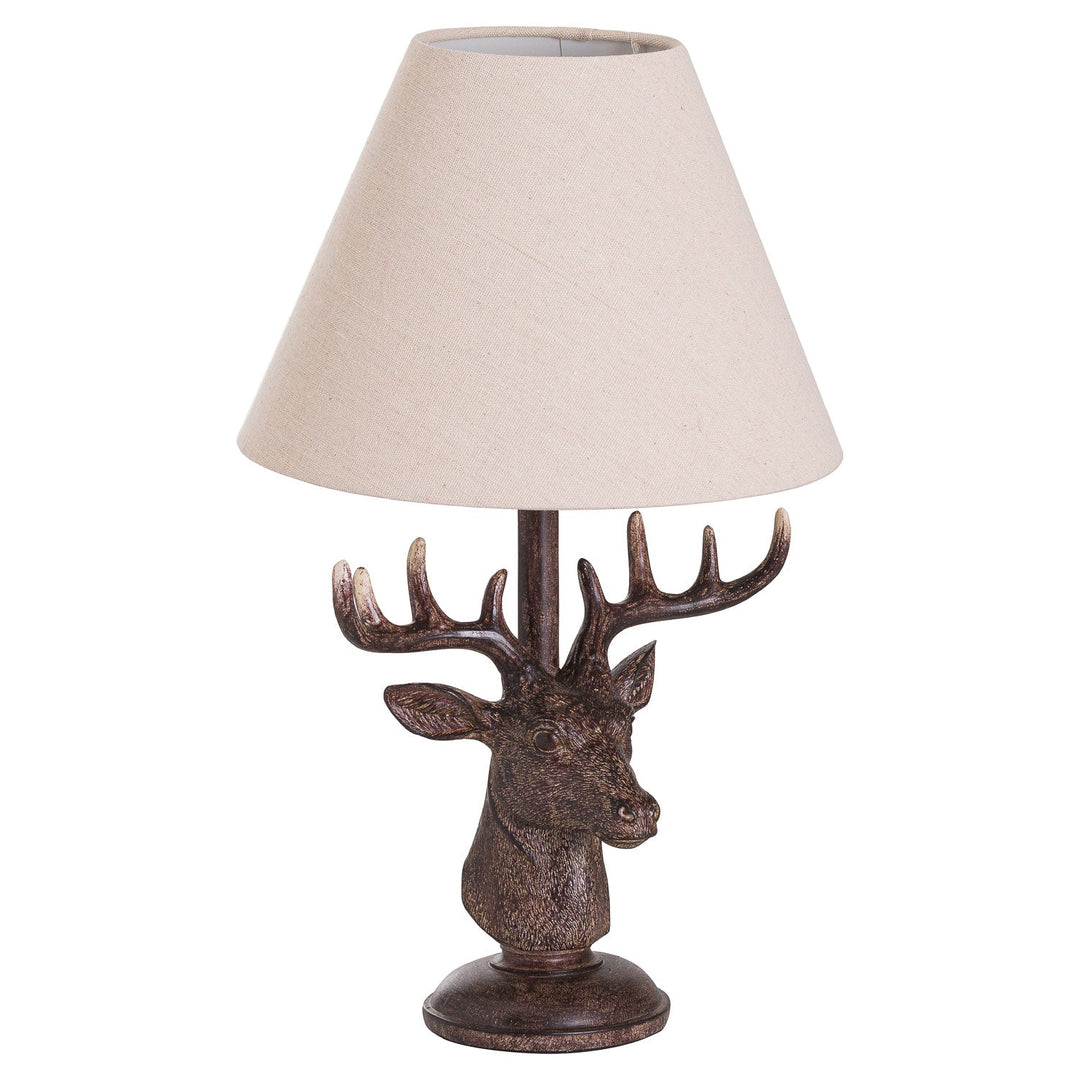 Stag Head Table Lamp With Linen Shade - Modern Rattan Ltd