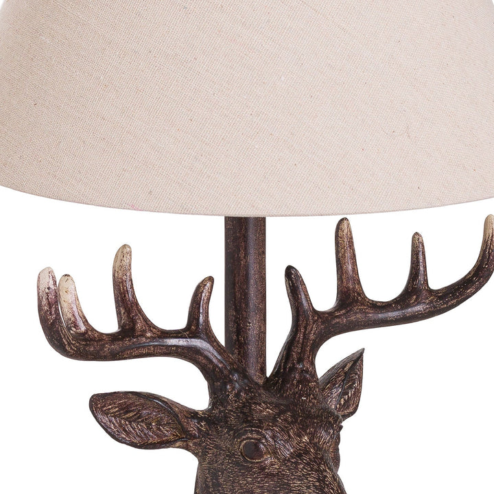 Stag Head Table Lamp With Linen Shade - Modern Rattan Ltd