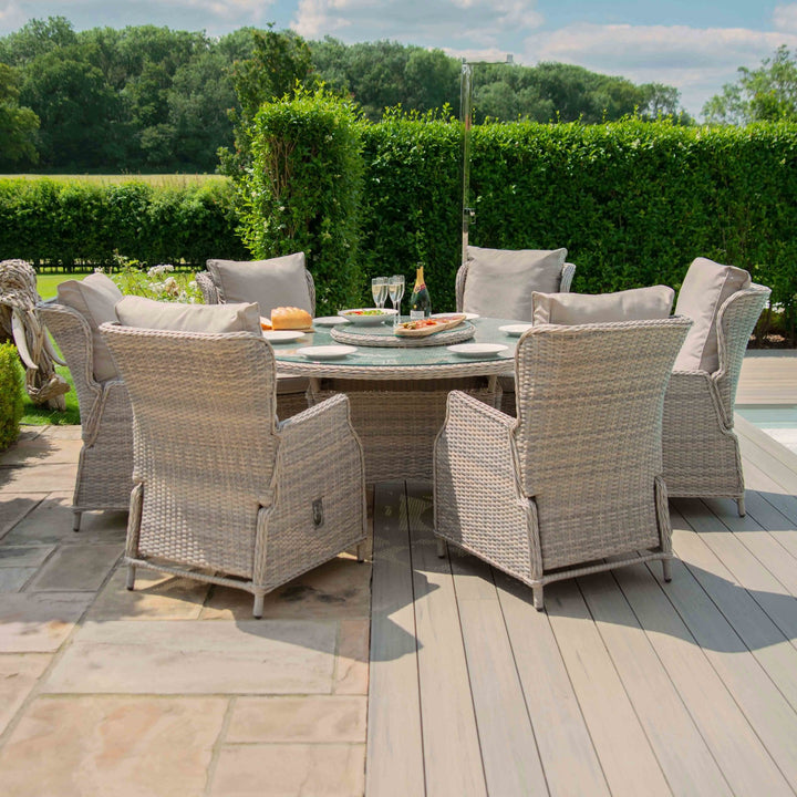 Cotswold Reclining 6 Seat Round Dining Set (with woven Lazy Susan) - Modern Rattan