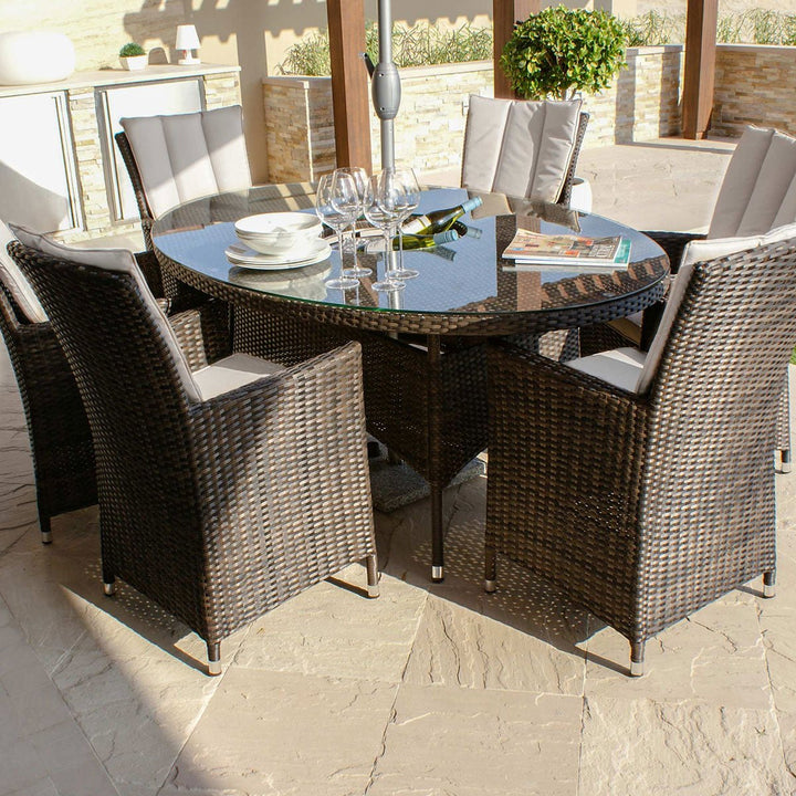 LA 6 Seat Oval Ice Bucket Dining Set with Lazy Susan - Modern Rattan