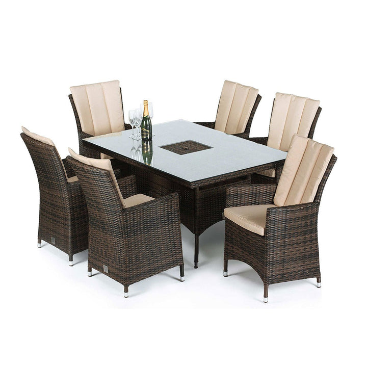 LA 6 Seat Rectangular Ice Bucket Dining Set - Modern Rattan