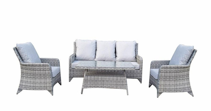 Sarah 4 Seat Rattan Sofa Set With High Coffee Table In 12mm Grey - SARA0375 - Modern Rattan