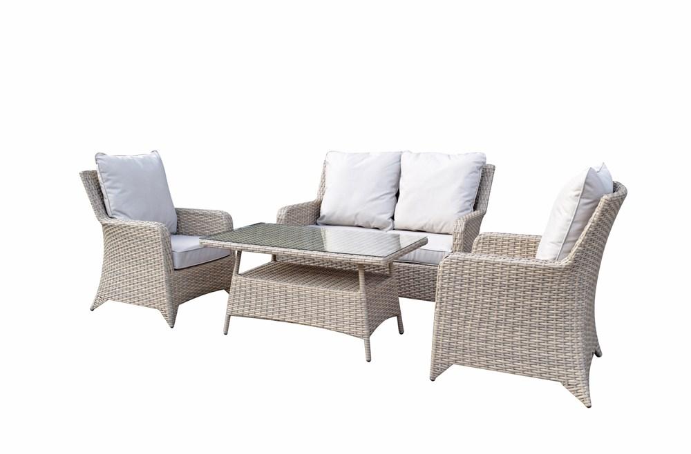 Sarah 4 Seat Rattan Sofa Set With High Coffee Table In 12mm Grey - SARA0375 - Modern Rattan