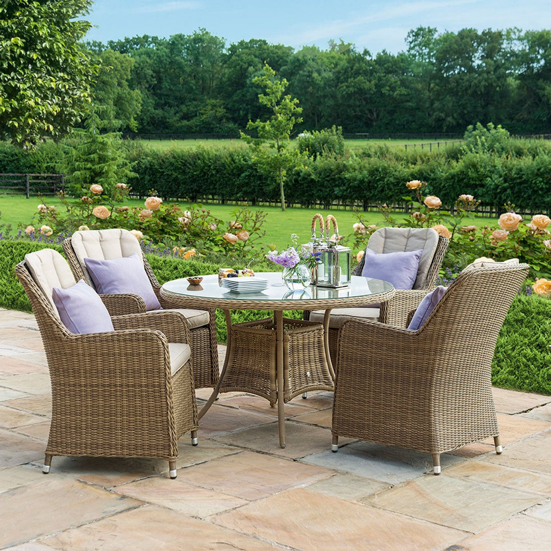 Winchester 4 Seat Round Dining Set with Venice Chairs - Modern Rattan