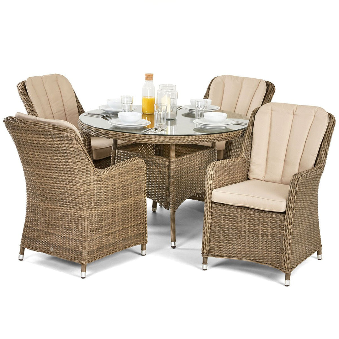 Winchester 4 Seat Round Dining Set with Venice Chairs - Modern Rattan